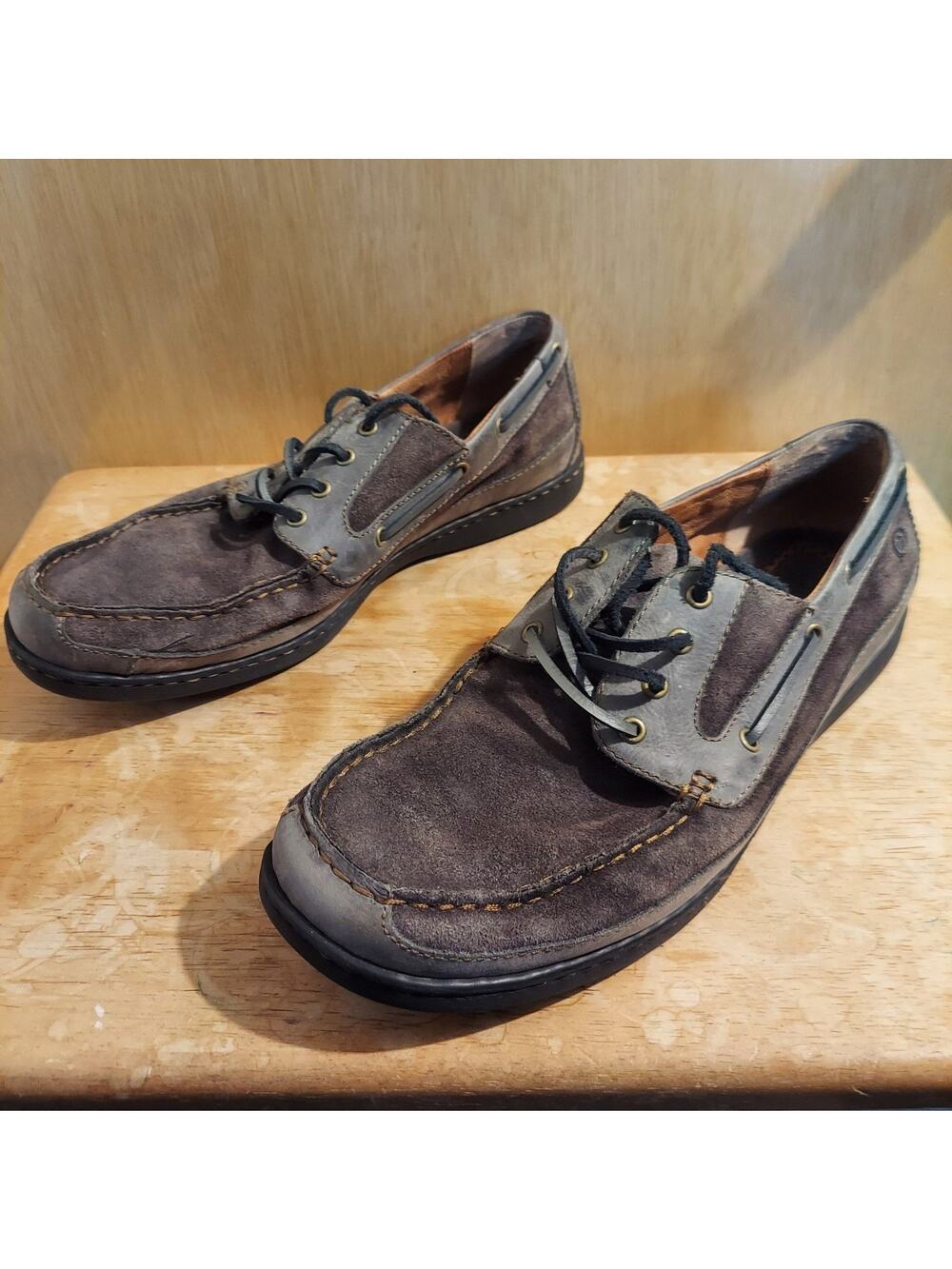 Born Harwich Men's US 11.5 M Peltro Neutral Grey Leather Loafer Boat Shoes NWOT